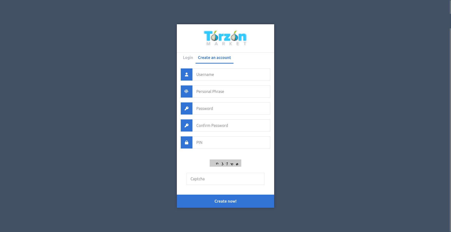 TorZon market signup interface